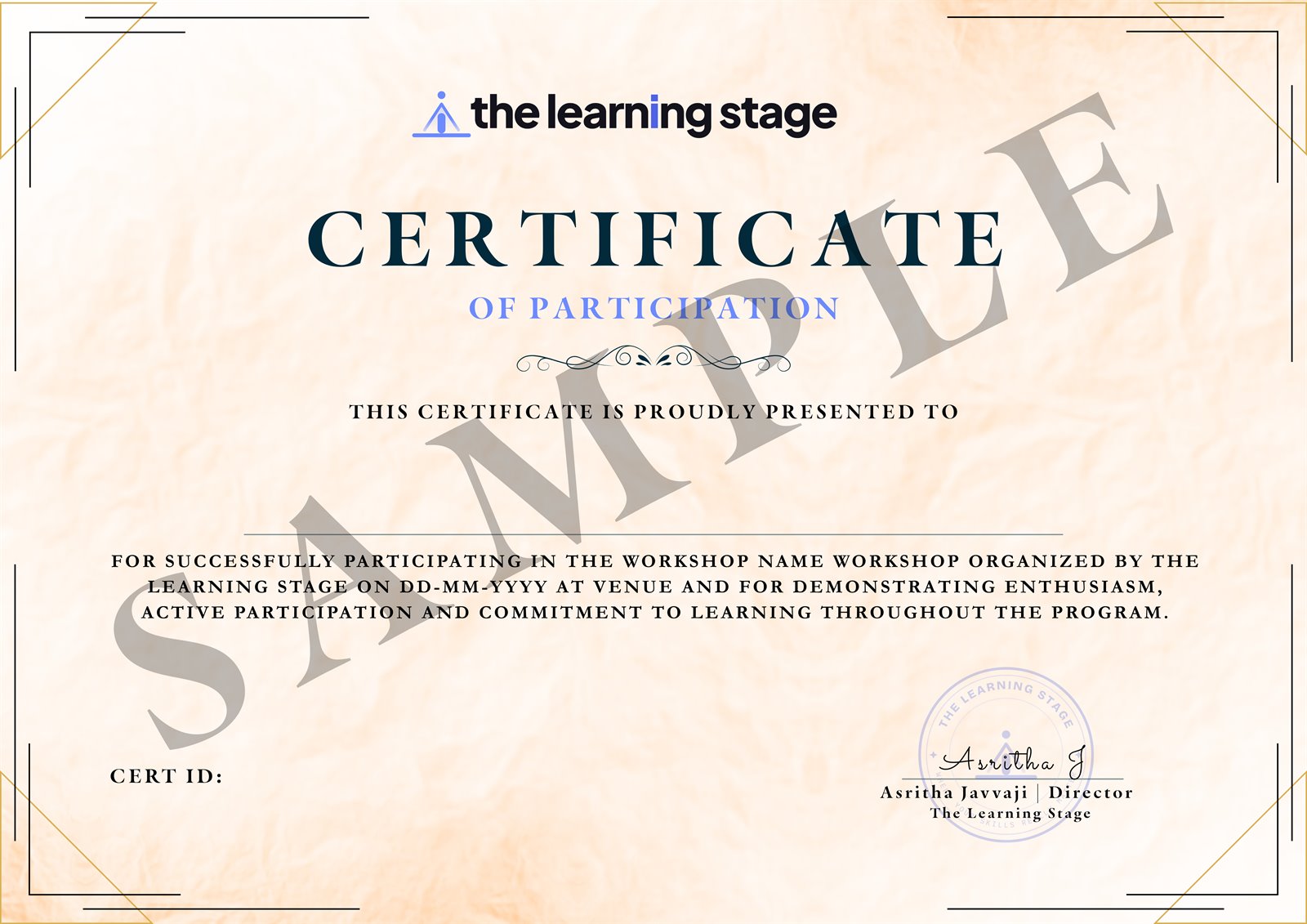 Sample Certificate of Participation from The Learning Stage
